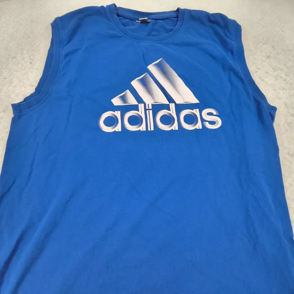 Adidas Sleeveless Athletic Tank Top Shirt Adult Mens Size Medium M Blue White